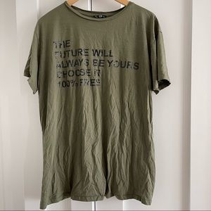 Army green textual graphic tee